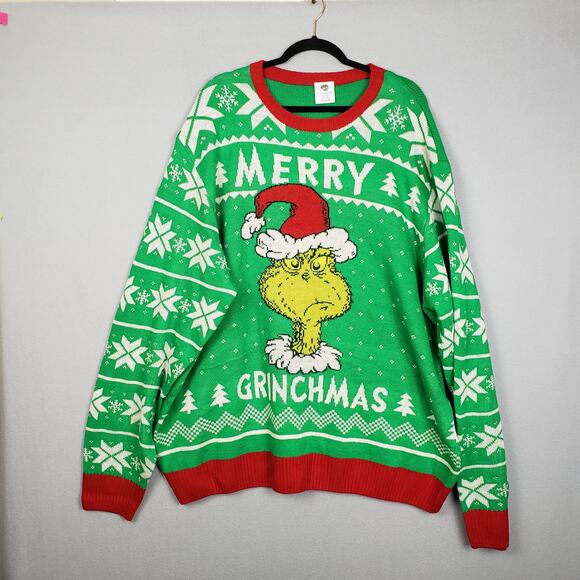 The Grinch Dr Suess Size 3XL Merry Christmas Sweater Green Red Fair Isle Holiday - Picture 1 of 6